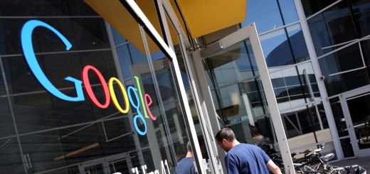 The Google logo is seen at the Google he